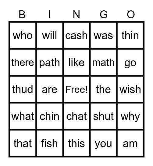 Digraph and HFW Bingo Card