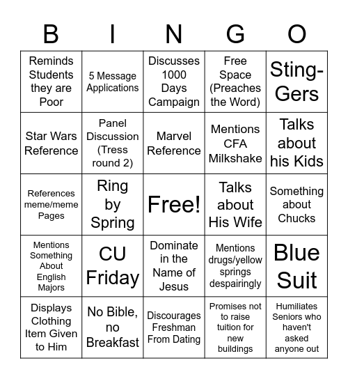 Dr. White Bingo Card