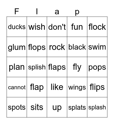 Weka in a Flap Bingo Card