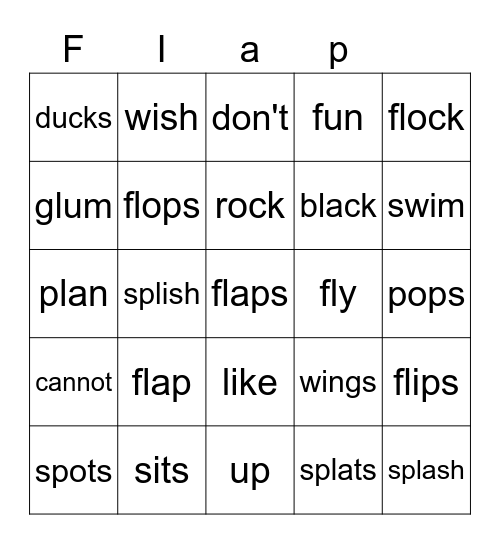 Weka in a Flap Bingo Card