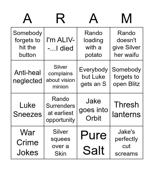 ARAM SALT Bingo Card