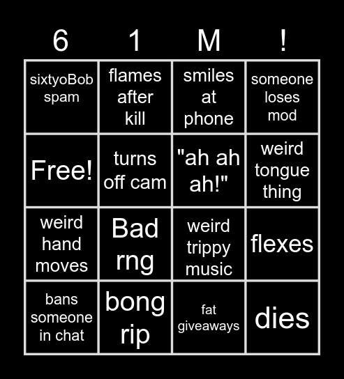 61m stream bingo! Bingo Card