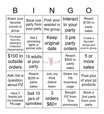Pink Zebra Host Party Bingo Card
