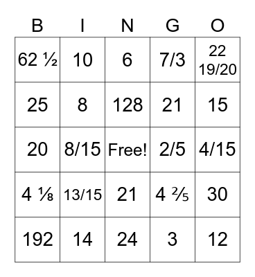 Multiplication and Division with Fractions Bingo Card