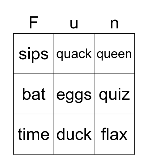 A Fun Quiz Bingo Card