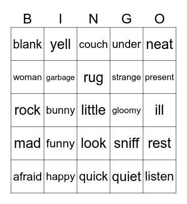 Synonyms Bingo Card