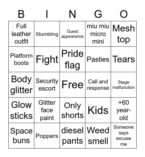 Charli XCX Bingo Card