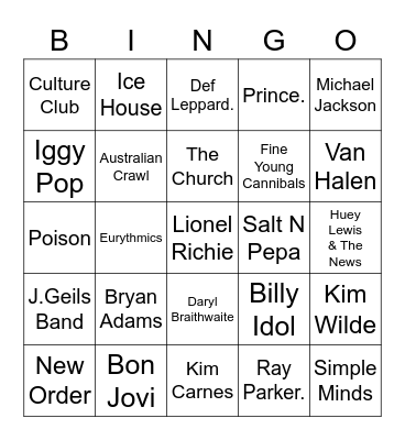 Lockleys 80's Bingo Card