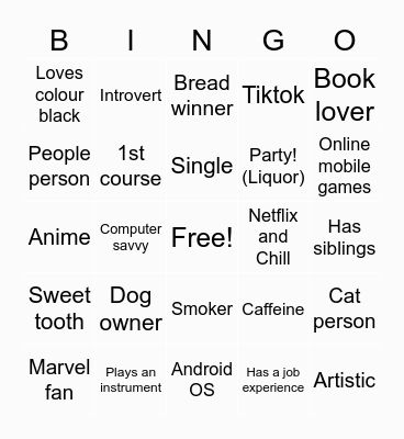 GET TO KNOW ME! Bingo Card