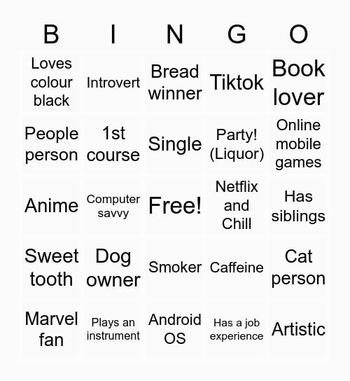 GET TO KNOW ME! Bingo Card