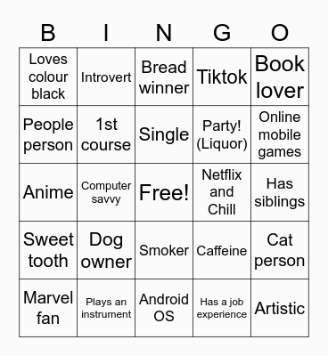 GET TO KNOW ME! Bingo Card