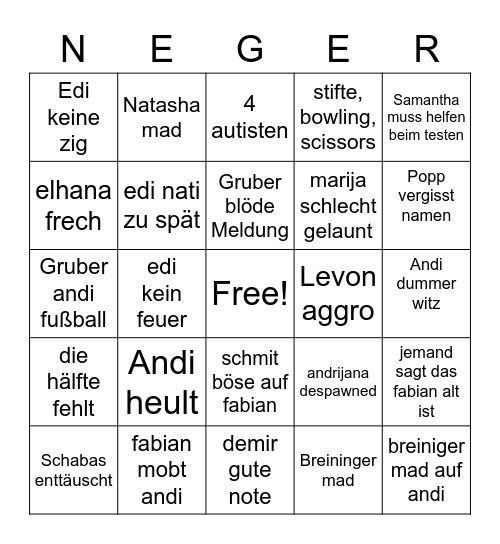 schul bingo Card
