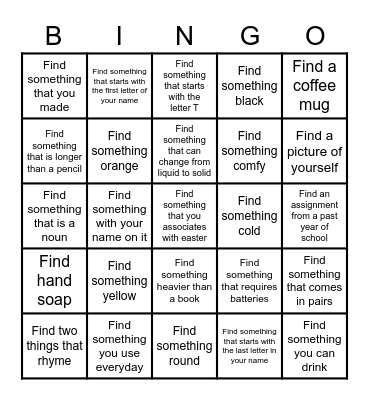 Distance Learning Scavenger Hunt Bingo Card