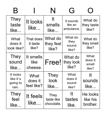 Senses Bingo Card
