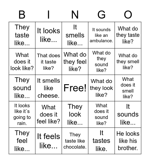 Senses Bingo Card