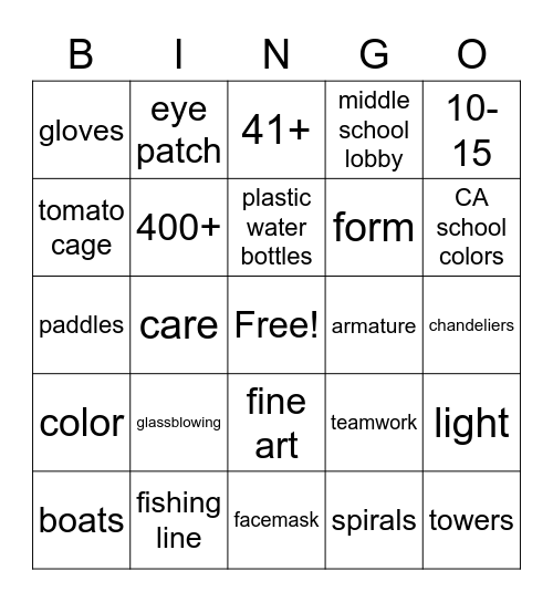 Chihuly and Installations Bingo Card