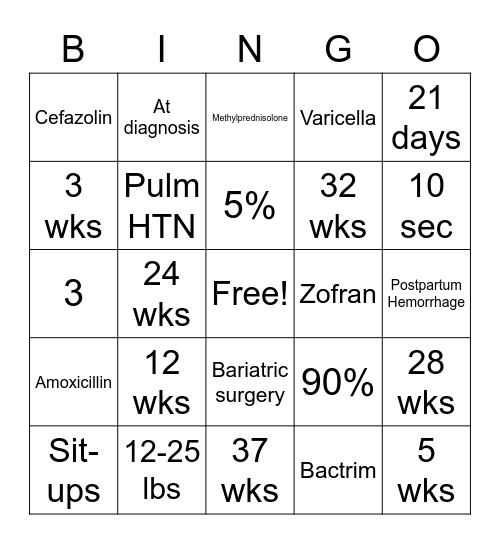 OB Bingo Card