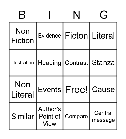 3rd grade FSA ELA Terms Bingo Card