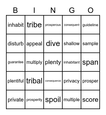 B4L4 Vocabulary Bingo Card