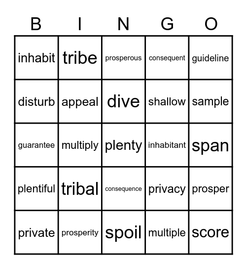 B4L4 Vocabulary Bingo Card