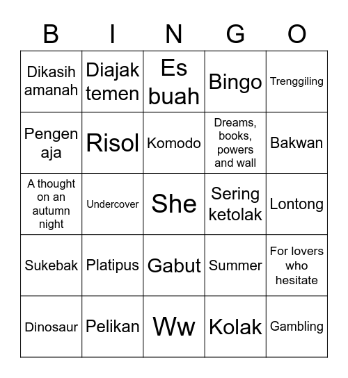 jakey! Bingo Card