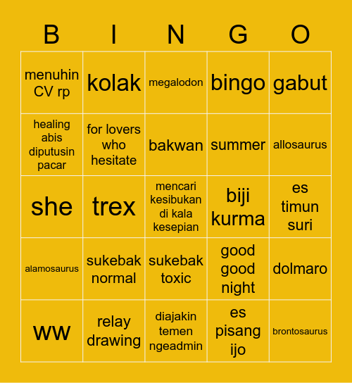 punya bonny Bingo Card