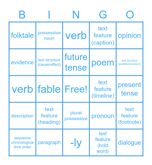 PSSA Bingo Card