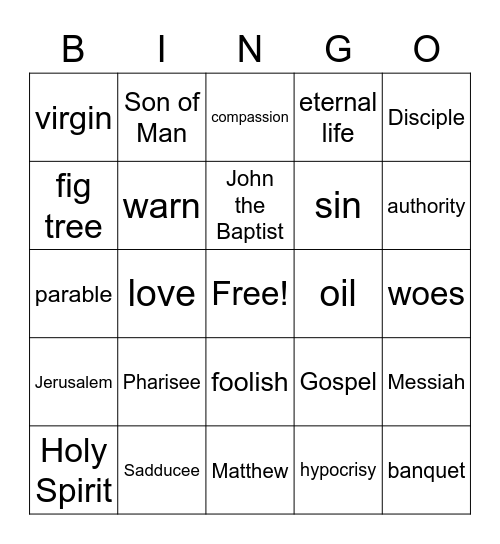 Matthew Bingo Card