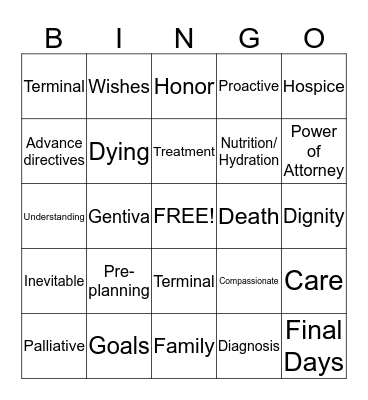 End of life  Bingo Card