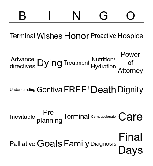 End of life  Bingo Card