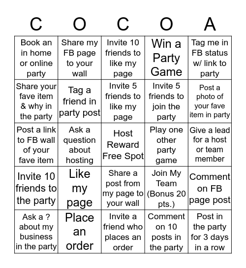 Cocoa Bingo! Bingo Card