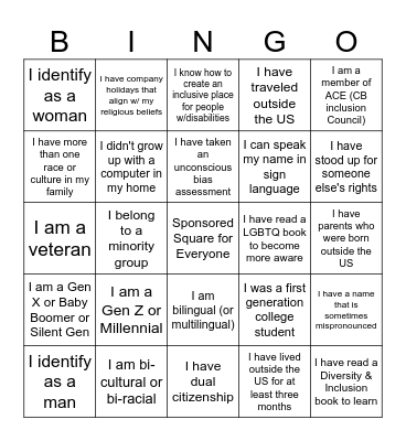 CB Diversity Bingo 2022 Bingo Card