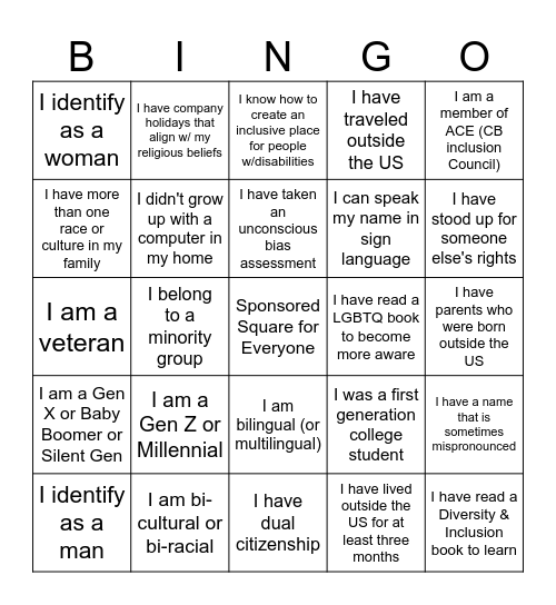 CB Diversity Bingo 2022 Bingo Card