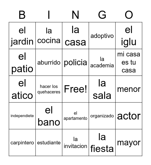 La Casa Bingo Card