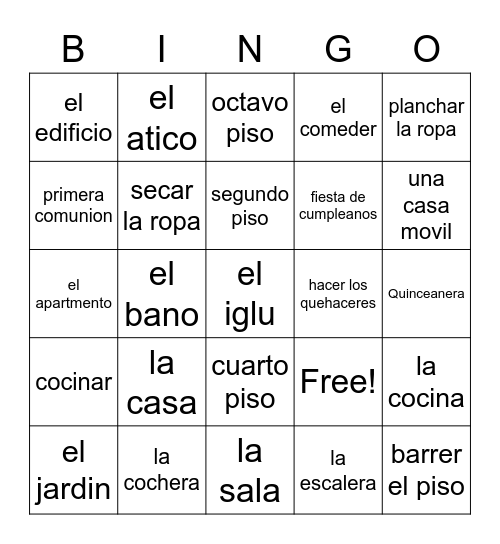 La Casa Bingo Card