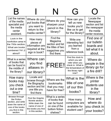 BMS Library Media Center Bingo Card