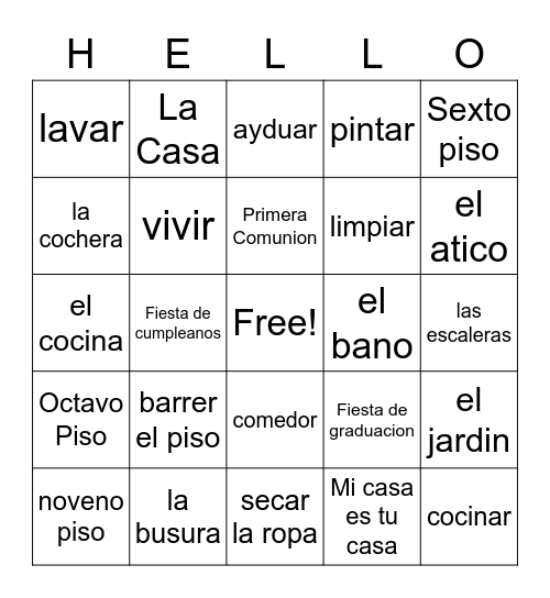 La Casa Bingo Card