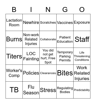 Employee Health Services Bingo Card