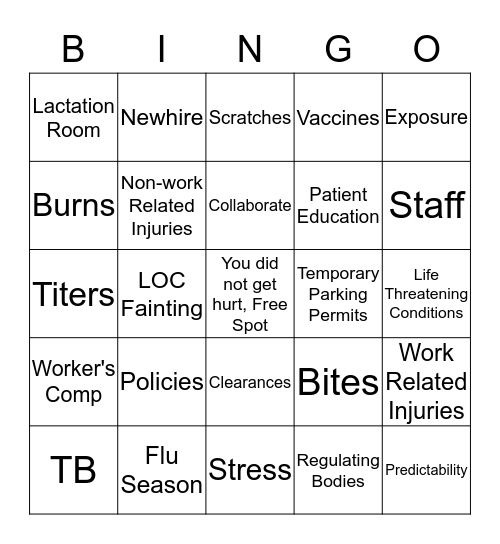 Employee Health Services Bingo Card