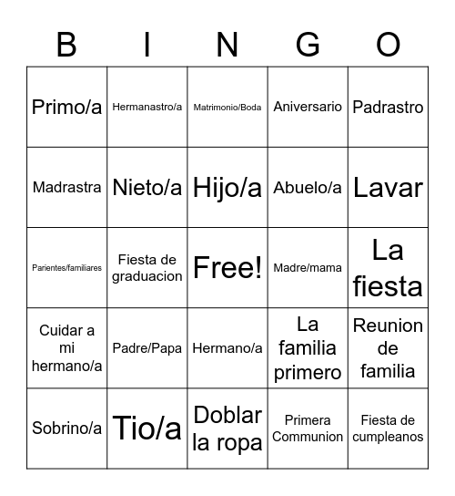 La Familia Bingo Card