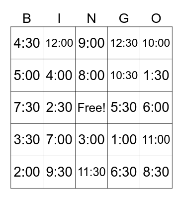 Time Bingo Card
