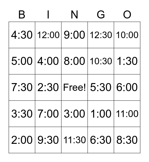 Time Bingo Card