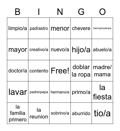La familia Bingo Card