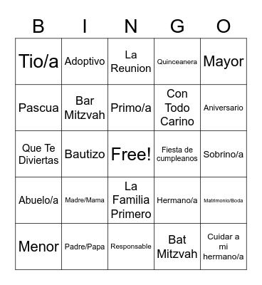 La Familia Bingo Card