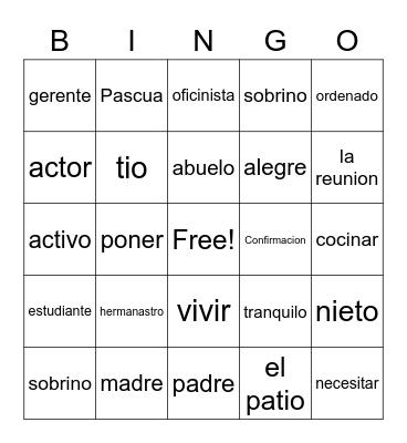 La Familia Bingo Card