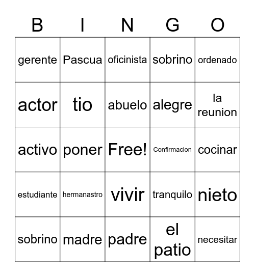 La Familia Bingo Card