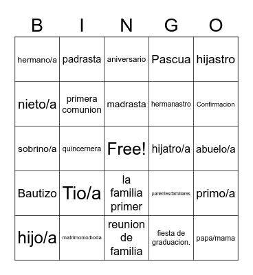 La familia Bingo Card