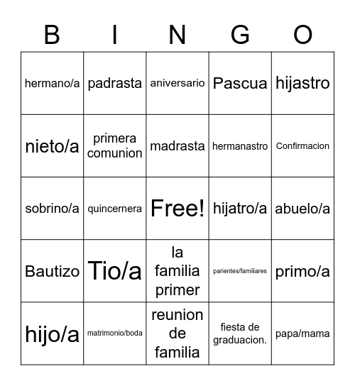 La familia Bingo Card