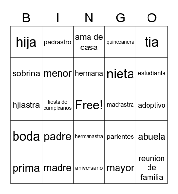 la familia Bingo Card
