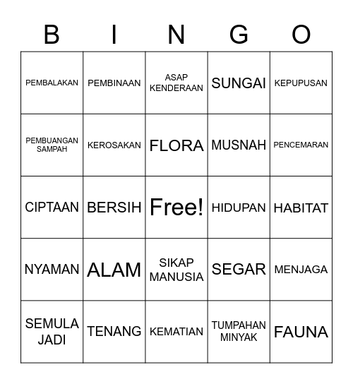 ALAM SEMULA JADI Bingo Card